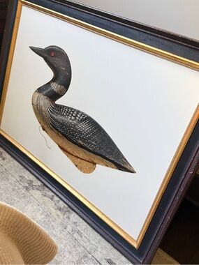 Framed "Loon”Wall Art Print in Black and Cream Joseph Cibula,Watercolor on board